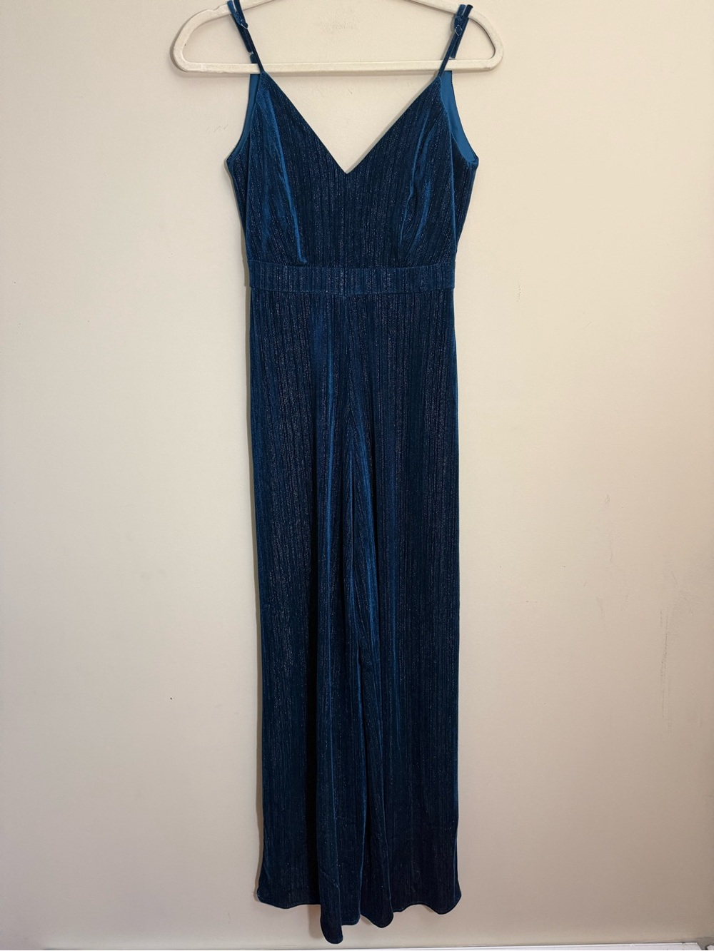 Francesca's Teal Shimmer V-Neck Jumpsuit NWT